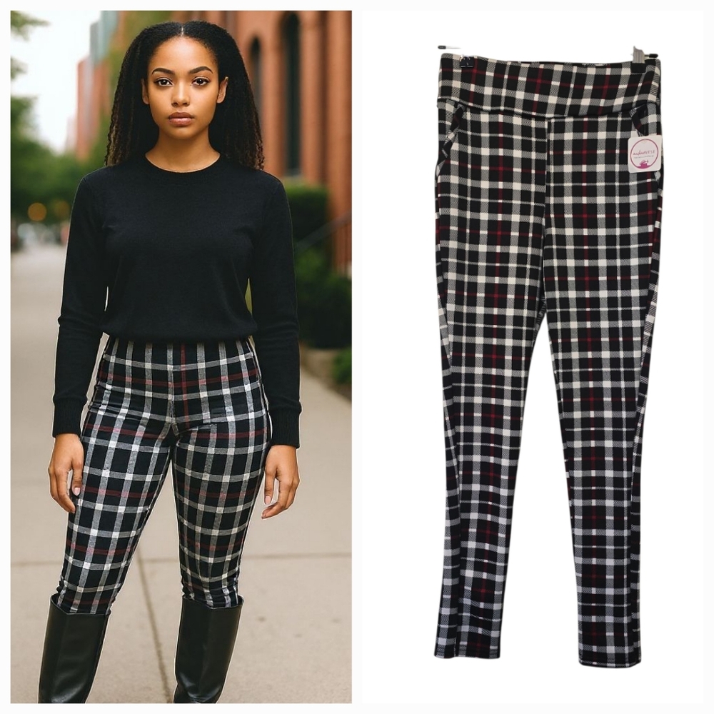 Sheila Rose Women’s Plaid Leggings – Size Medium New With Tags
